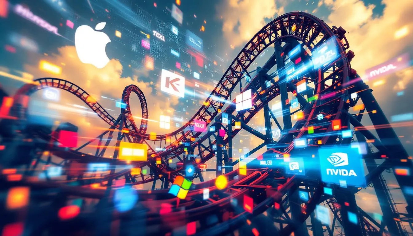 기술 및 반도체 섹터 레버리지 ETF의 극심한 변동성을 표현한 롤러코스터 이미지