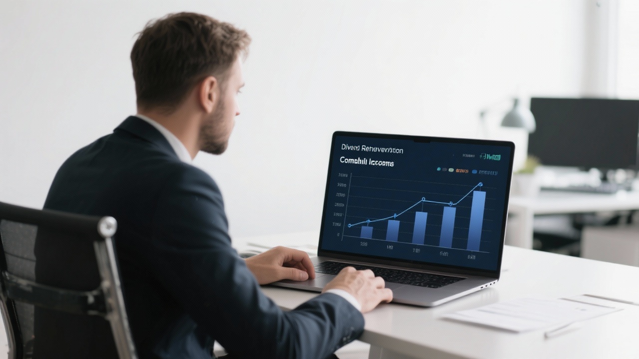 2025년 배당주 추천과 고배당주 투자 전략 총정리 7 배당금 재투자가 복리 효과를 만드는 과정을 컴퓨터로 분석하는 투자자 모습