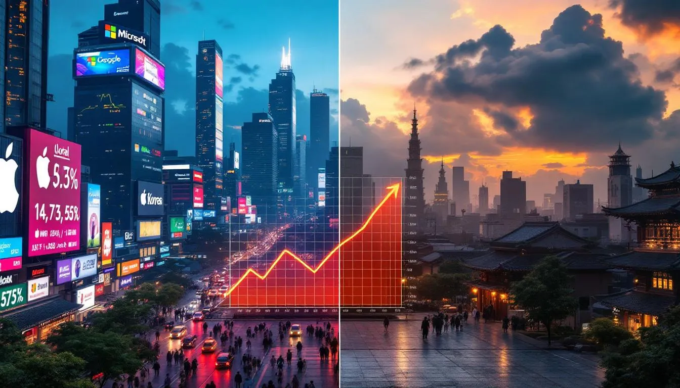 미국주식 투자 FAQ 2025년 초보자 완벽 가이드 6 미국주식 시장과 국내주식 시장의 규모와 성장성을 비교하는 이미지