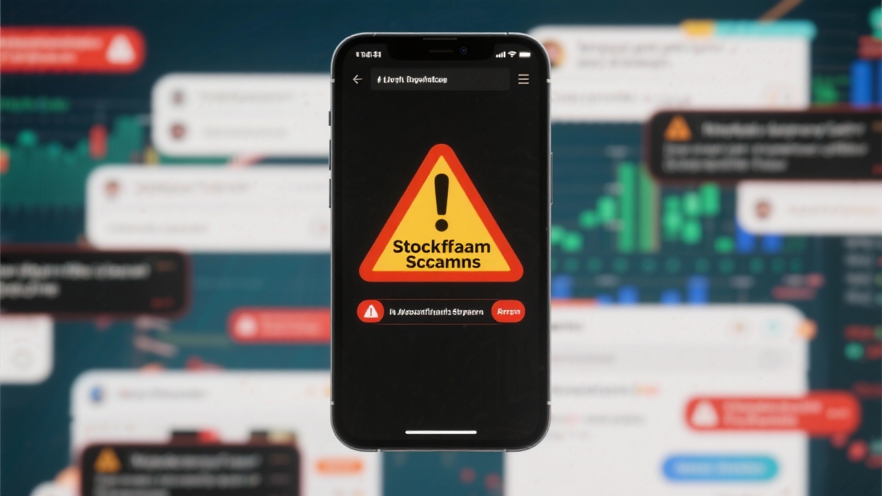 주식투자 FAQ 초보자를 위한 2025년 최신 가이드 9 주식 투자 사기를 경고하는 이미지, 스마트폰에 불법 투자 메시지가 표시된 화면 배경